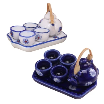 1:12 Minyatür Japon Tarzı Çay Bardağı Seti / 6 Adet Seramik Sofra Demlik Mutfak Dollhouse Aksesuarları