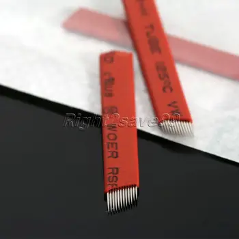 100 adet 12 pins Dövme İğneler Kırmızı Kalıcı Makyaj Bıçak 12 pin Manuel Kaş dövme kalemi Bıçakları Manuel 3D Bireysel Paket