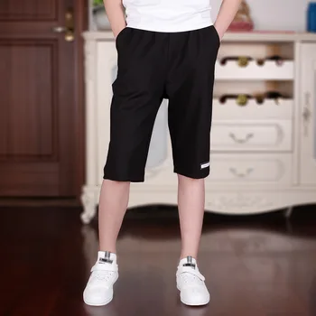 110-180 Erkek Diz Boyu Yarım pantolon Genç Giysileri Katı Elastik Bel Gevşek Rahat Örgü Sweatpants çocuk pantolonları