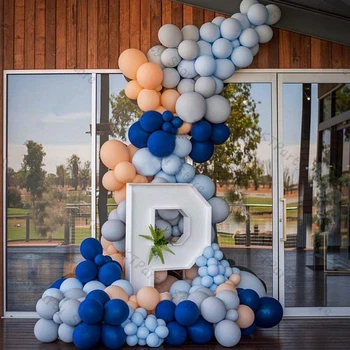 171pcs Mat koyu Mavi Balon Çelenk Düğün Dekorasyon Malzemeler Mavi Gri Turuncu Balonlar Doğum günü Partisi, Bebek Duş Dekor 0