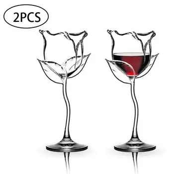 2 Adet Yaratıcı şarap bardağı Gül Çiçek Şekli Kadeh Kurşunsuz Kırmızı Şarap kokteyl bardakları Ev Düğün Parti Barware Drinkware Hediyeler