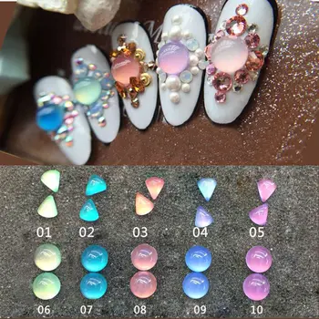 20 ADET waterdrop / yuvarlak şekil nail art opal rhinestone kedi gözü matkap flatback nail art glitter kristal