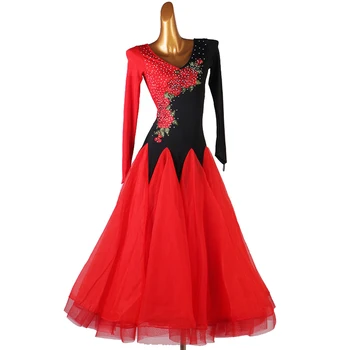 2021 Profesyonel özelleştirme Yeni Kadın Balo Salonu Dans Yarışması Elbiseler Kırmızı Siyah Balo Salonu dans elbiseleri Kızlar İçin elbise