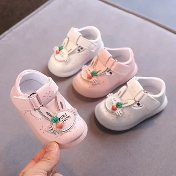 2021 Sonbahar Bebek Kız deri ayakkabı Bebek bebek ayakkabısı Çocuklar Yumuşak Alt kaymaz Çocuk Karikatür Tavşan Prenses Ayakkabı