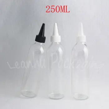 250ML Şeffaf Yuvarlak Plastik Şişe Sivri Ağız Kapağı, 250CC Reçel / Kozmetik Su Paketleme Şişesi, Makyaj Alt şişeleme 0