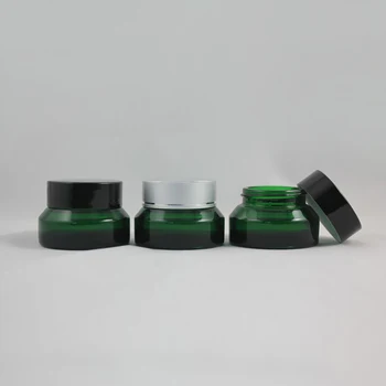 30 adet 15g yeşil cam krem kavanoz siyah veya gümüş alüminyum kapaklı, cam 15g kozmetik kavanoz göz kremi,15g mini cam şişe