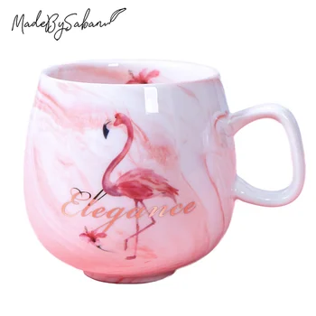 300-400ml Flamingo Kahve Kupalar Seramik Kupa seyahat tipi kupa Ins Mermer Desen Çift seramik fincan Unicorn Kupa Yaratıcı Doğum Günü Hediyeleri