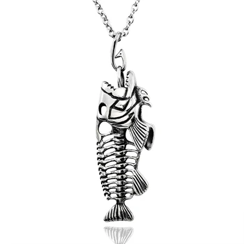 316L Paslanmaz Çelik 3D tasarım Balık Kemik kolye kolye hediye erkekler takı için exqusite