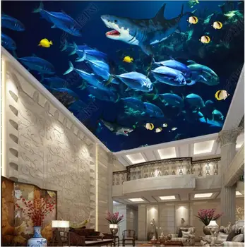 3d tavan duvar resimleri fotoğraf duvar kağıdı Fantezi sualtı dünyası köpekbalığı balık ev dekor 3d duvar resimleri duvar kağıdı oturma odası için