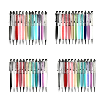 48 Adet Bling Bling 2-İn-1 İnce Kristal Elmas Stylus Kalem Ve Mürekkep Tükenmez Kalemler (12 Renk)