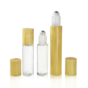 5 adet * 10ml Boş yeni ürünler 5ml 10ml 15ml boş şeffaf cam rolon şişe bambu kapaklı parfüm ambalajı için