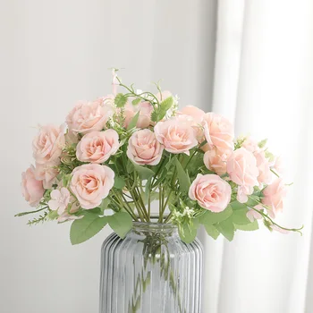 5 çatalak mutlu gül ev masaüstü dekorasyon simülasyon gül buketi, düğün yol rehberi düzenleme yapay çiçekler