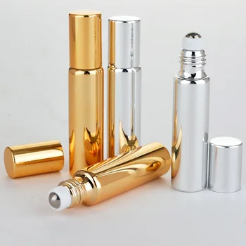 5ML 10ML Altın Gümüş Siyah UV Cam Rulo Şişeler Uçucu Yağlar İçin Doldurulabilir Parfüm Şişesi Deodorant Kapları