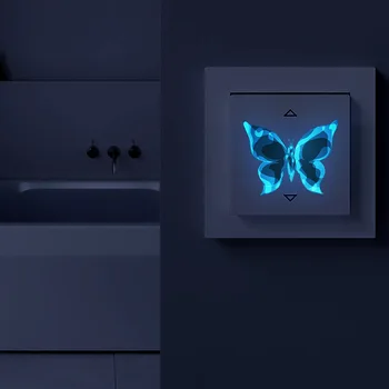 6 ADET mavi ışık küçük kelebek anahtarı çıkartmalar yatak odası oturma odası anahtarı çıkartmalar dekoratif kendinden yapışkanlı duvar çıkartmaları