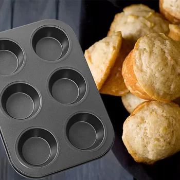 6 Delik Yapışmaz Kavite Kek Kalıp Dıy Karbon Çelik Pişirme Pan Tepsi Çikolata Muffin Cupcake Jelly Bakeware Araçları Mutfak Malzemeleri