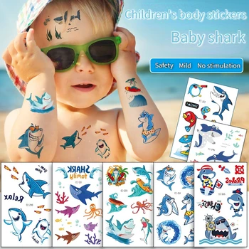 8 ADET Köpekbalığı Dövme Etiket Çocuk Su Geçirmez Anaokulu Sticker Karikatür Okyanus Parti Tek Kullanımlık Dövme Etiket Geçici Dövme