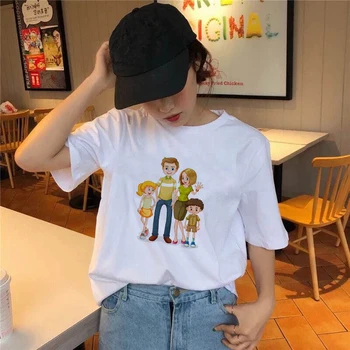 Aile Baskı T Shirt Erkekler Kadınlar için Yaz Kısa Kollu Casual O Boyun En Tees 90s Kore Moda T-shirt Bayan Kadın Giyim