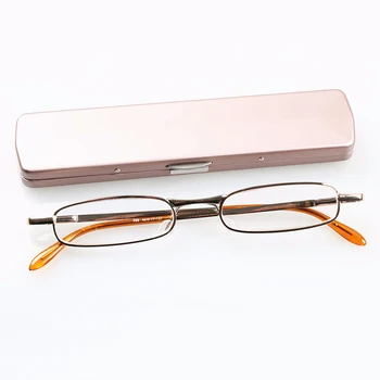 Alaşım okuma gözlüğü Kadın Erkek Presbiyopik Hipermetrop Gözlük Mini Okuyucu Gözlük Durumda +1.0 1.5 2.0 2.5 3.0 3.5 4.0 Üniseks