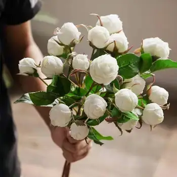Amerikan Ülke 6 Küçük Gül Tomurcuk Pembe Simülasyon Çiçek Oturma Odası Yanlış Süsler Beyaz Kırmızı Renk Saksı Bitki Ahşap