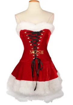 Artı Boyutu M-XXL Seksi Bayanlar Kadife Noel Elbise Seksi Sevimli Noel Baba Kostüm Bayan Noel fantezi parti elbisesi