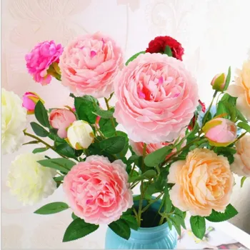 Avrupa Gül Şakayık 3 Kafaları Çekirdek yapay çiçek Buket Ev Süsleme ve Düğün Dekorasyon Malzemeleri için 7 Renk Mevcuttur