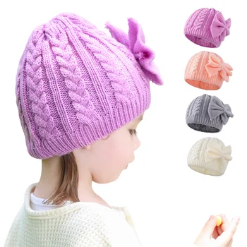 Bebek Kız Şapka Büküm Desen Bebek Düz Renk Örme Bere Kap Sonbahar Kış Sıcak İlmek Kap