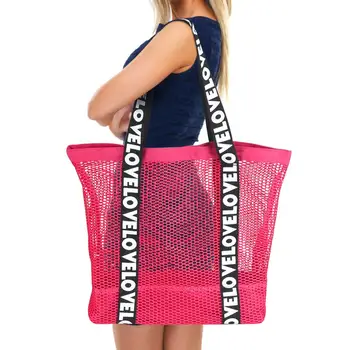 Büyük boy omuzdan askili çanta Kadın Moda Plaj Çantaları Harfler Sapanlar Nefes Örgü Benzersiz Tasarım Bayan Alışveriş çantası