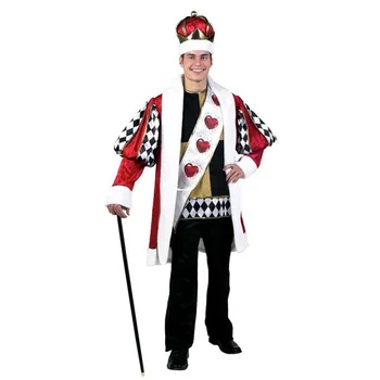 Cadılar bayramı Erkekler Yetişkin Alice in Wonderland Kırmızı Kral Kostüm Kral Kalpler Fantasia Parti Cosplay Prens Kıyafet Üniforma 0