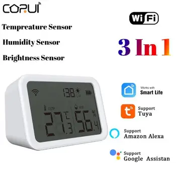CoRui Tuya Wifi Akıllı Sıcaklık ve Nem Sensörü İle Ekran Kapalı Higrometre Termometre Alexa Google Sihirbazı ile Çalışır