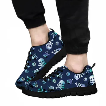 Doginthehole Degrade Kafatası Desen Sneaker Erkekler için Rahat Açık Sneaker Koyu Mavi Moda Kafatası Ayakkabı Dantel-up Vulkanize Ayakkabı