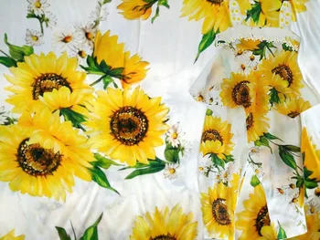 Doku Couture Geniş Kumaş Süper Yüksek Dijital Baskı Güneş Çiçekler Çiçek Saten Krep %100 % Doğal İpek Kumaşlar Elbise Dubai Kumaş