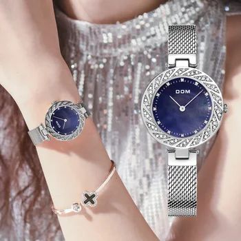 DOM Kadın Saatler Gümüş Üst Marka Lüks İzle Kadınlar Kuvars Su Geçirmez kadın Kol Saati Bayanlar Kızlar Saatler Saat G-1279D-2M