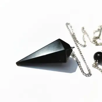 Doğal Siyah obsidyen Altıgen Noktası kuvars kristal Reiki Çakra Kolye Sarkaç