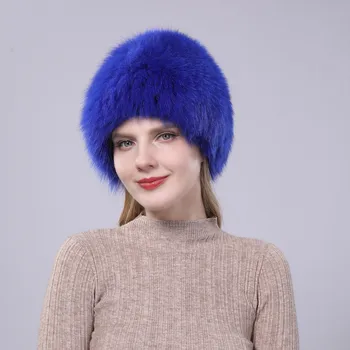 Doğal Tilki Kürk Şapka Kadınlar İçin Gerçek Kürk Kasketleri Kap örgü şapkalar Rus Kış Kalın Sıcak moda Kapaklar Gümüş Tilki Kürk Şapka Bayan