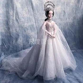 El yapımı düğün elbisesi 62CM BJD Bebek Prenses Uzun saç peruk Makyaj Moda Mermaid Kıyafetler 1/3 Bebek Yüksek Kaliteli Hediye kızlar için