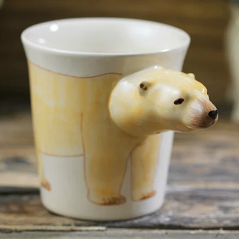 Elle çizilmiş hayvan kupalar Yaratıcı kutup ayısı seramik kahve fincanları kupalar Karikatür hediye bardak sevimli kupa