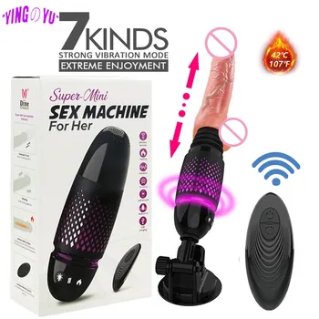 Gerçekçi yapay penis teleskopik ısıtma vibratör kablosuz uzaktan kumanda seks makinesi Penis Anal Butt Plug erotik seks oyuncakları kadın için