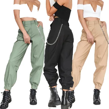 Harem pantolon Kadınlar İçin Yaz Moda Rahat Yüksek Bel Katı Uzun Gevşek Pantolon Kadın Kargo Pantolon Hip Hop Pantolon Streetwear