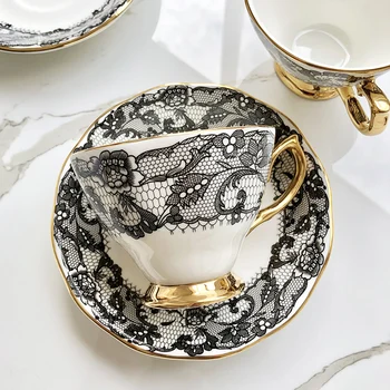Ingiltere Dantel Kahve Fincanı fincan tabağı seti Lüks Kemik Çini Çay Fincanı İçecek Öğleden Sonra çay parti kupası Tesisat Ev Drinkware Hediyeler