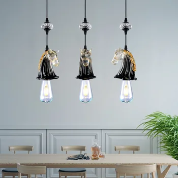 Iskandinav yenilik hayvan at kolye ışıkları oturma odası mutfak yatak odası başucu lambaları amerikan Bar reçine asılı ışıklar aydınlatma 0
