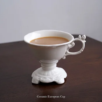 İngiliz kabartmalı kahve kupa Avrupa saray tarzı seramik uzun eğik fincan öğleden sonra çay fincanı süt çay bardağı çiçek çayı bardak CL102705