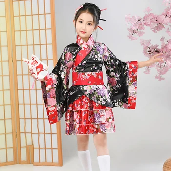 Kadın Anime Dans Takım Elbise çocuk Cosplay Kostüm Lolita Japon Resmi Elbise Etek Seti Kızlar Kimono Geliştirilmiş Yukata