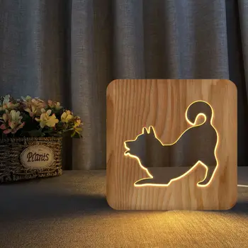 Katı Ahşap İçi Boş Oyma Toshiba Noel Dekoratif Masa Lambası Gece Lambası Dekoratif Lamba Köpek Hayvan Masa Standı Lambası