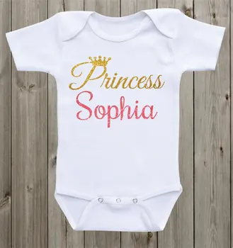 kişiselleştirilmiş adı prenses kız bebek bebek bodysuit tek parça romper Kıyafet Eve gelen yürümeye başlayan gömlek doğum günü partisi iyilik