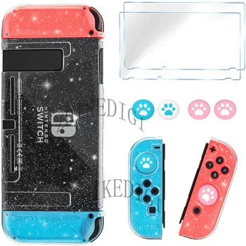 Koruyucu Şeffaf Kılıf Nintendo Anahtarı İçin Kristal Glitter X Bling Yumuşak TPU Joycon Kapak Şok Emme Kabuk X Film Cam 0