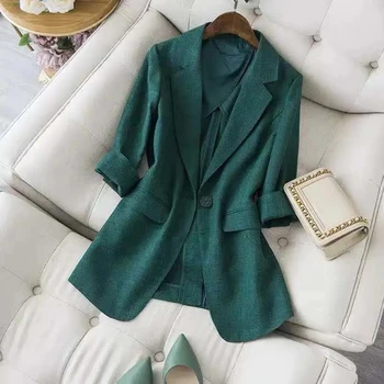 Koyu Yeşil Kore Üstleri Ceket Bayanlar Blazers Ceket Kadınlar 2022 Bahar Moda Çentikli Uzun Kollu Giyim Rahat Chaqueta Mujer