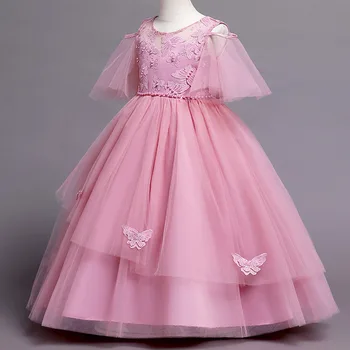 Kız Giyim Kız Elbise Kabarık iplik Prenses uzun elbise İşlemeli Boncuklu Çocuk Elbise için Parti düğün elbisesi çocuk giyim