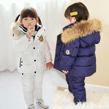 Kış Erkek Bebek Kar Takım Elbise Aşağı Ceket Tulum Çocuk Kız giyim setleri Kapşonlu Spor Çocuk Kıyafet Su Geçirmez Yürümeye Başlayan Giysi