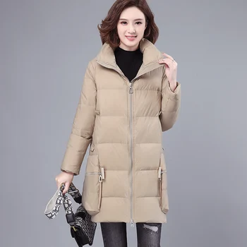 Kış Kalın Sıcak Yaka Ceket Kadın Şık Uzun balon ceket Kore Tarzı Ofis Bayanlar Beyaz Ördek Aşağı Palto