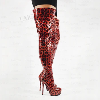 LAIGZEM Tam Fermuar Kadın Uyluk Yüksek Çizmeler Stiletto Topuklu Diz Çizmeler Üzerinde Cosplay Darg Kraliçe Ayakkabı Kadın Büyük Boy 41 45 48 52